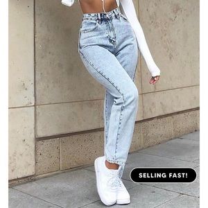 Like Duh! Boyfriend Jeans Washed Blue Denim